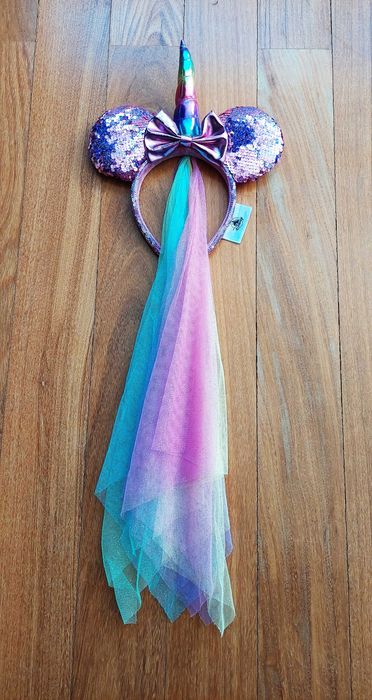 Bandolete com orelhas da Minnie, véu e unicórnio da Disney