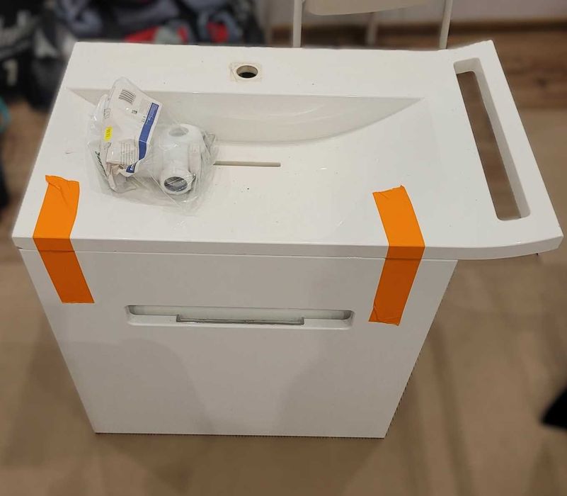 Nowoczesna szafka z umywalką + część syfonu | Biała | Komplet