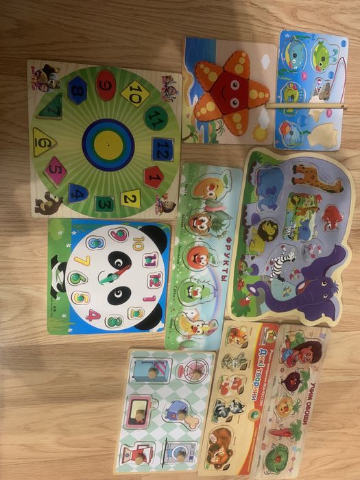 Розвиваючі іграшки, рамки вкладки, сортер, деревʼяні пазли