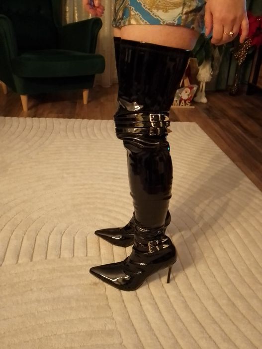 Kozaki damskie czarne lakier połysk