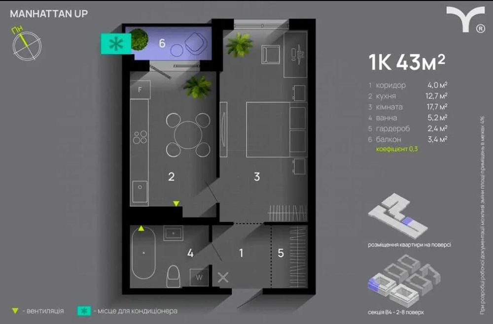 1-кімнатна квартира біля Озера! ЖК Манхеттен