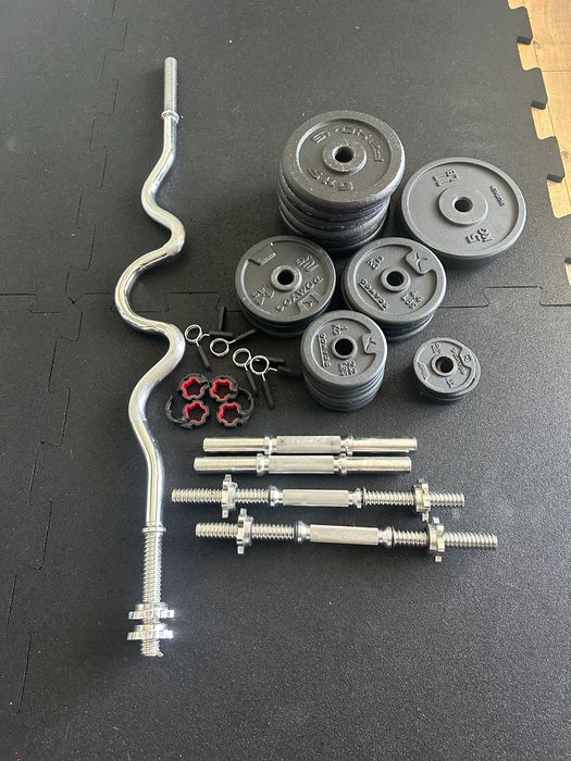 Zestaw hantli regulowanych + 68 kg obciążenia żeliwnego + gryfy