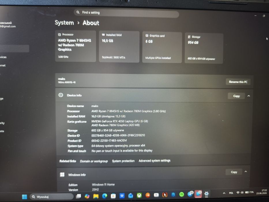 Sprzedam laptopa acer nitro v16