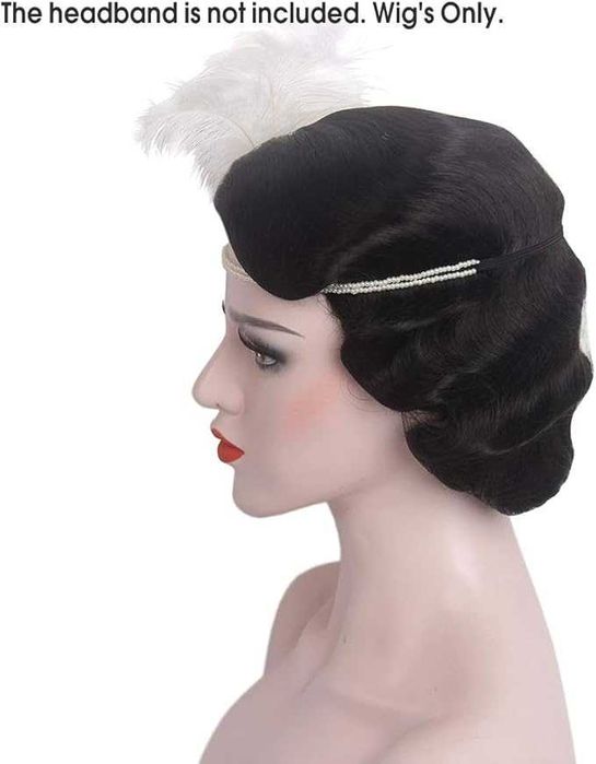 STfantasy Retro Czarna Peruka Finger Wave w Stylu Lat 20