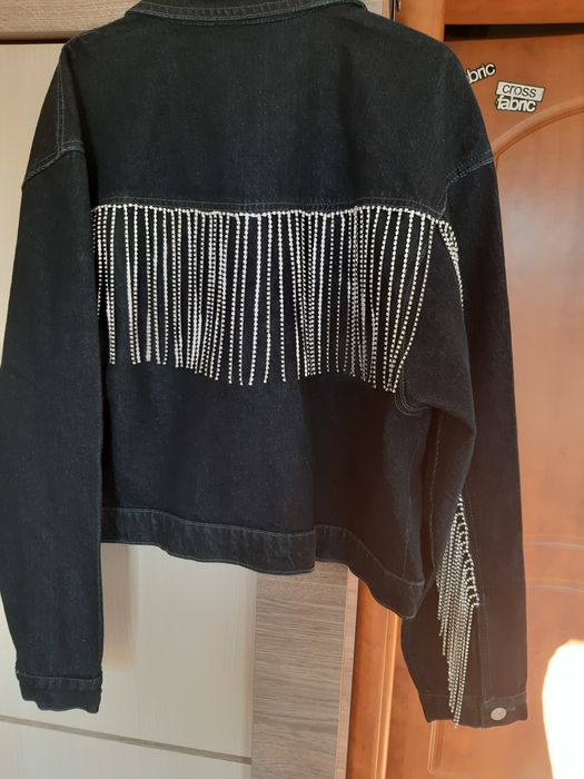 Kurtka Zara xxl frędzle biżuteryjne jeans denim kurteczka Premium kata