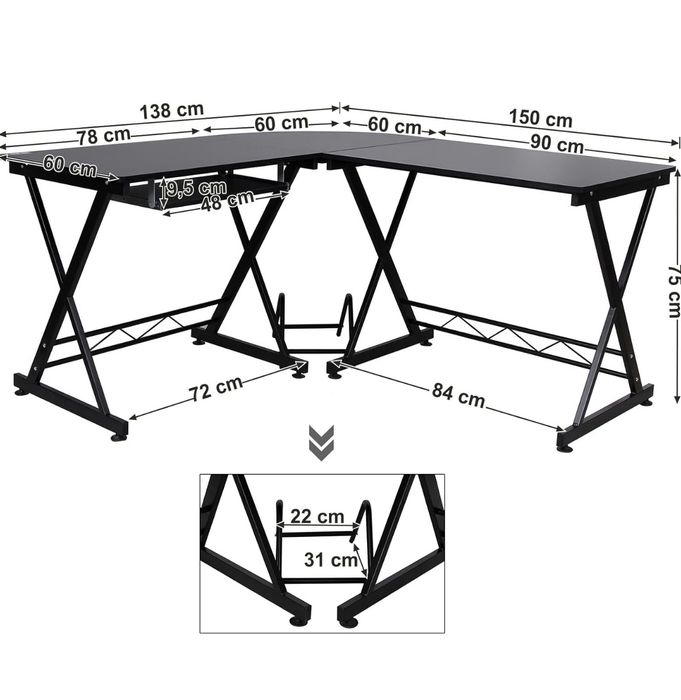 Secretária de canto, mesa em L
