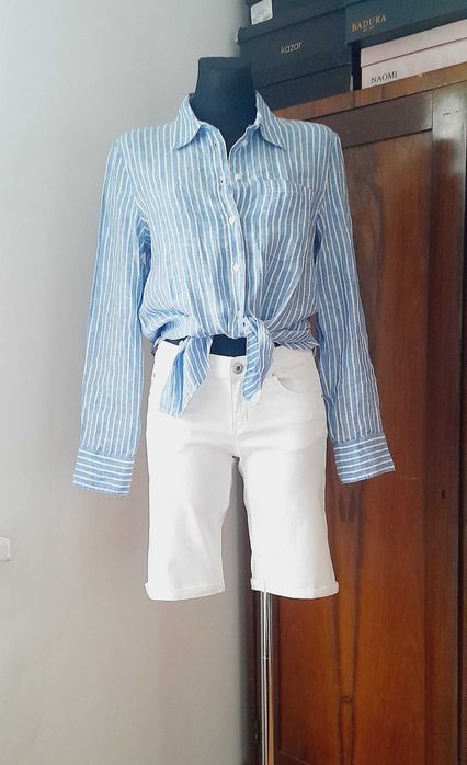 Jeansowe, białe bermudy, Vintage.
