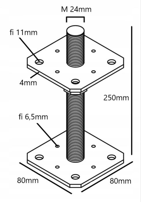 Podstawa słupa kotwa regulowana 80x80x250x0,4mm oc przyspawana nakrętk