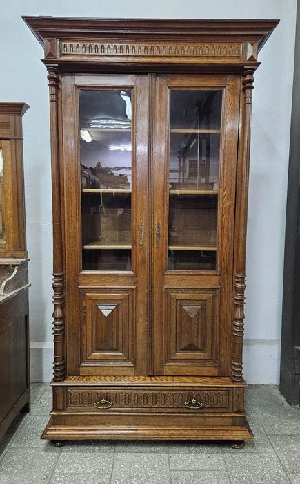 Piękna dębowa witryna eklektyczna biblioteczka Francja /
