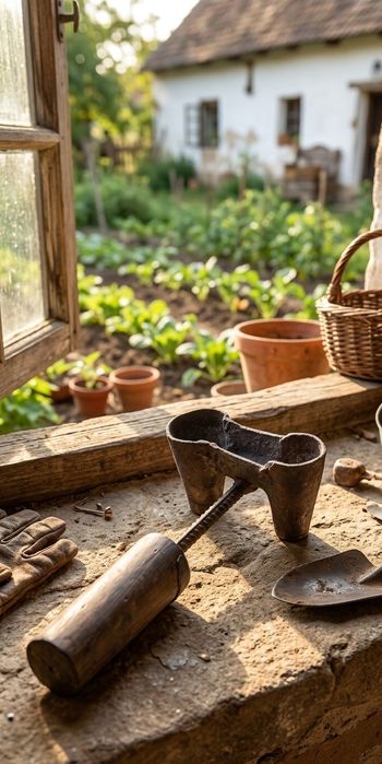 Ferramenta Agrícola Artesanal Antiga / Plantador Rústico (Feito à Mão)