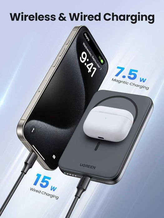 Powerbank indukcyjny Ugreen 15W 5000mah bezprzewodowy iPhone cienki