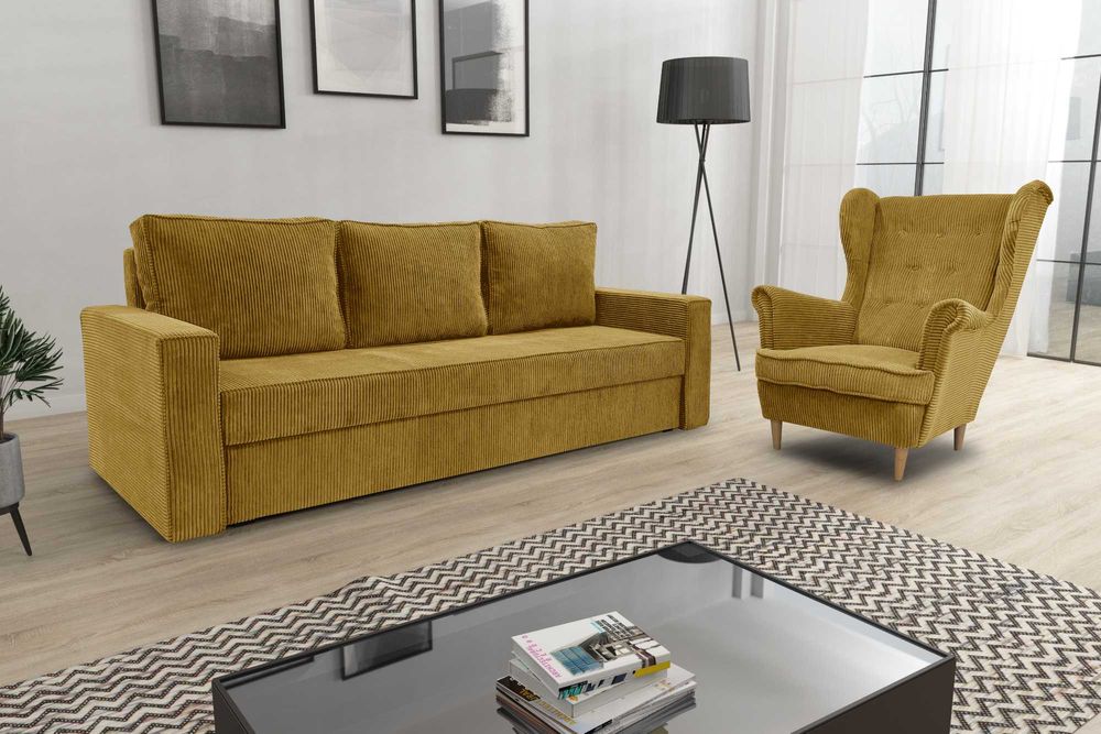 Zestaw komplet wypoczynkowy kanapa Sofia + fotel Uszak. Wersalka, sofa
