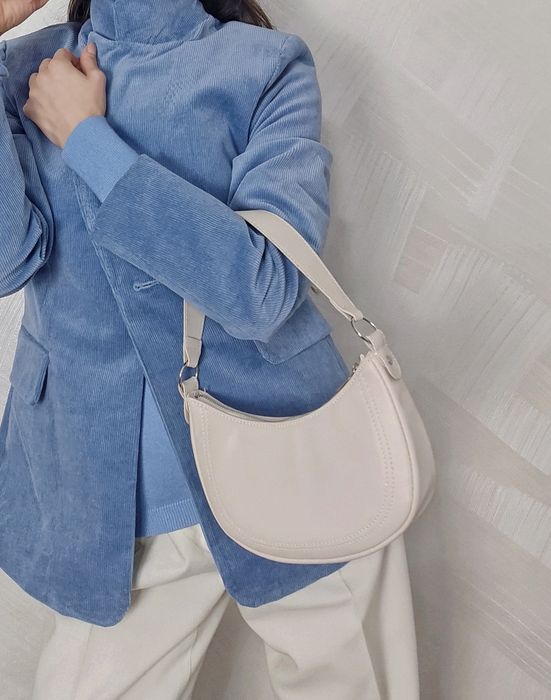 Cream ivory moon leather bag Torebka kosc sloniowa ksiezyc przez ramie