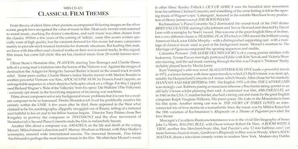 4 CDs Classical Film Themes 2001 – Edição Inglesa - Como Novos!