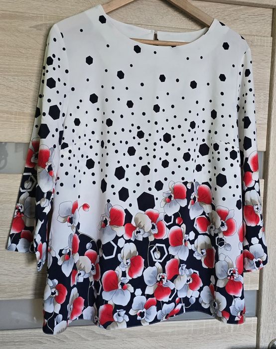 Lekka bluzka 44 / 46 Eltex kropki kwiaty