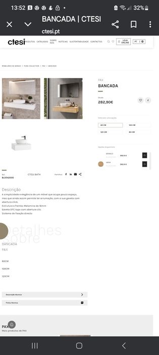 Móvel Wc de Bancada 60 Cm Cinza com Gaveta Click Marca Ctesi /// Novo