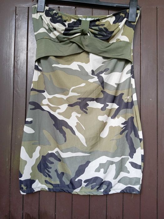 Oryginalny komplet- dziewczęca sukienka i czapka moro,S,nieużywana