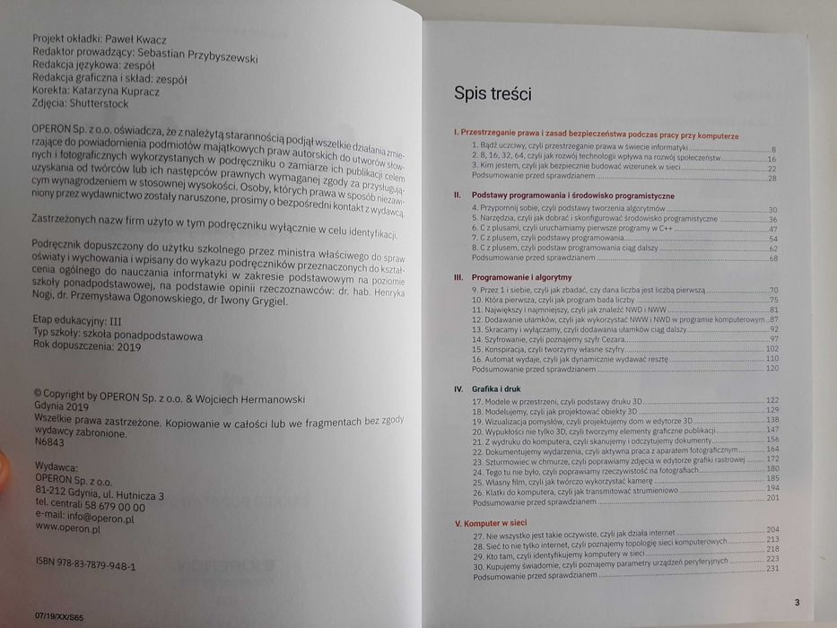 Informatyka 1. Podręcznik. Zakres Podstawowy. OPERON