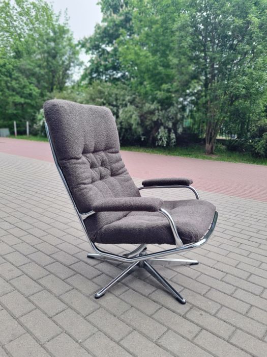 Fotel w chromie, obrotowy Bauhaus,mid-century lata 80 vintage design