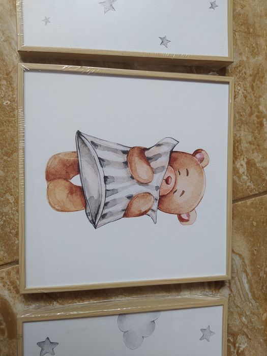 3 obrazki do pokoju dziecka misie 20 x20