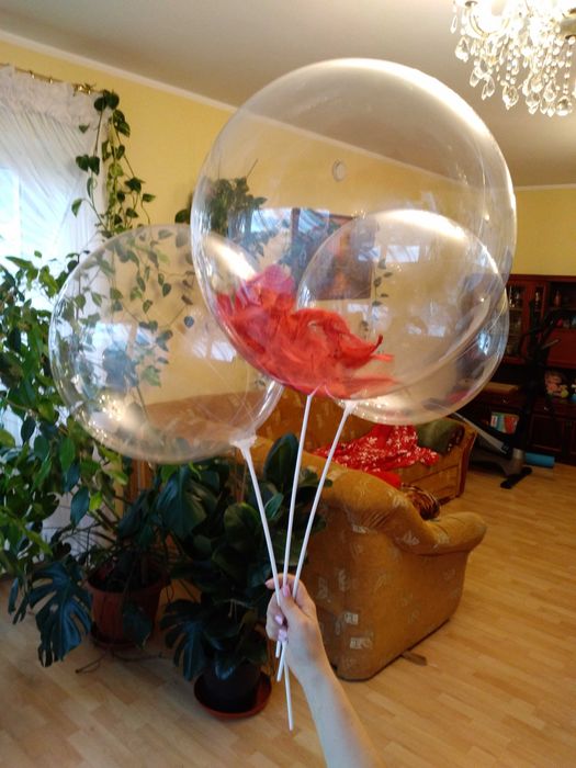 Balon przezroczysty transparentny 45cm z patykiem 10szt