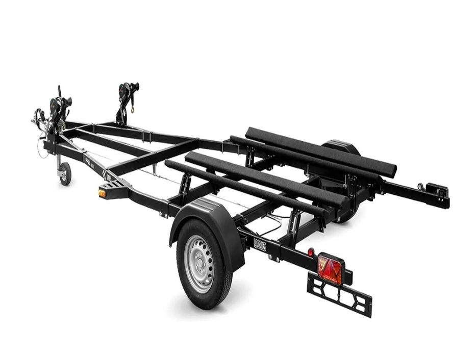 Lorries Przyczepa na dwa skutery wodne JET PP13-6025 odchylane światła LED czarna  Przyczepki pod łodzie i skutery wodne czarne, ocynk LORRIES i inne