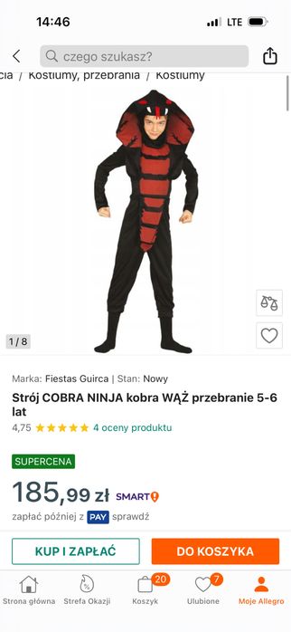 Przebranie kostium kobra wąż 6 lat