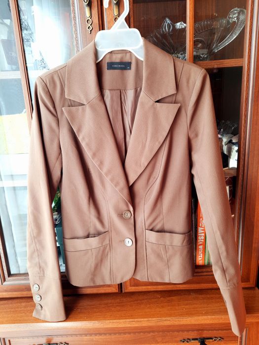 Żakiet marynarka Vero Moda 34 36 XS S brązowy prążki