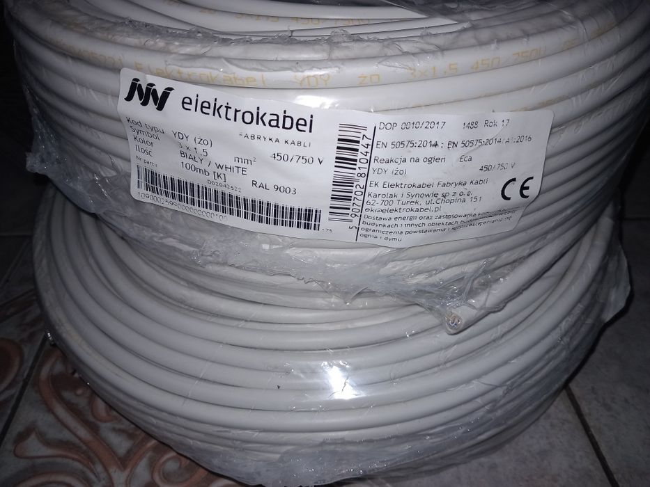 Nowy kabel YDY 3x1,5 okrągły