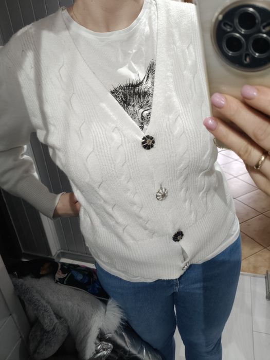 Biały sweterek kardigan damski xl 42