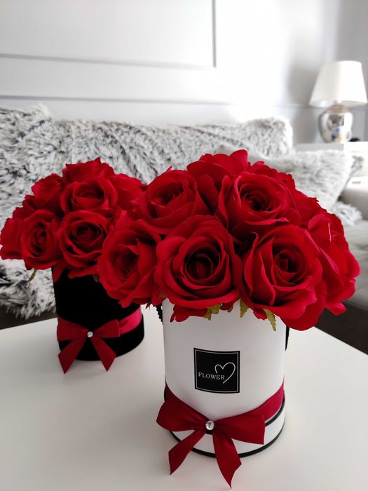 Dzień Mamy Flower box bukiet Róże czerwone jedwab prezent