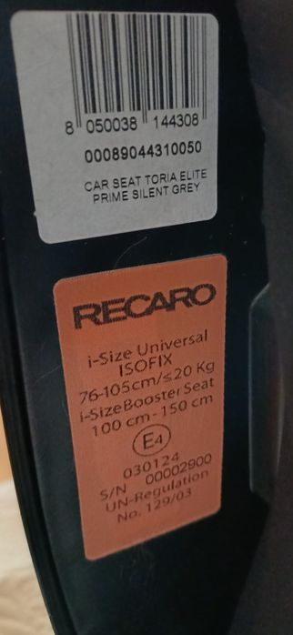 RECARO Toria Elite i-Size 76–150 cm – stan idealny