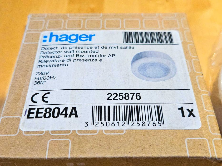 1x Detetor movimento 360° HAGER EE804A saliente/EE805A encastrar creme