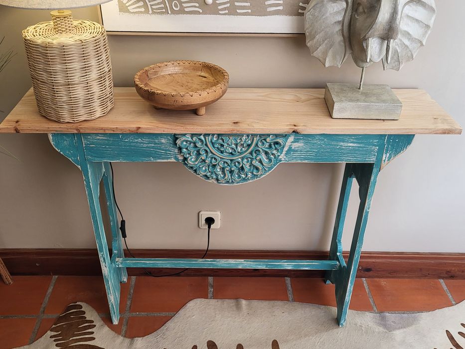 mesa, consola, apoio, decoração, rustico