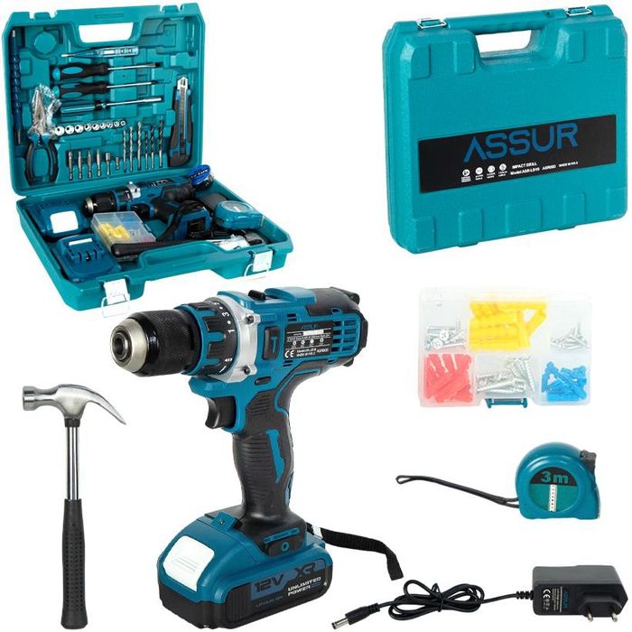 Акумуляторний дриль 10мм 12V з металевим патроном, (повний набір аксес