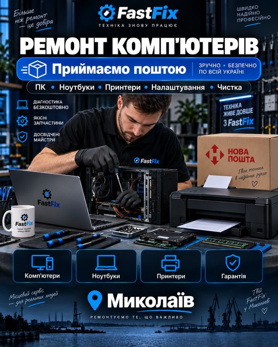 Ремонт комп'ютерів, ноутбуків і принтерів, налаштування та чистка