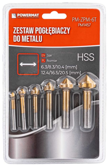 pogłębiacze stożkowe do metalu hss zestaw 6 szt PM-ZPM-6T