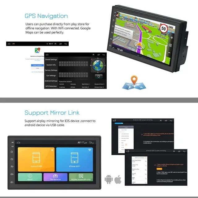 Rádio 2din de 7" android 9 gps wifi usb NOVO