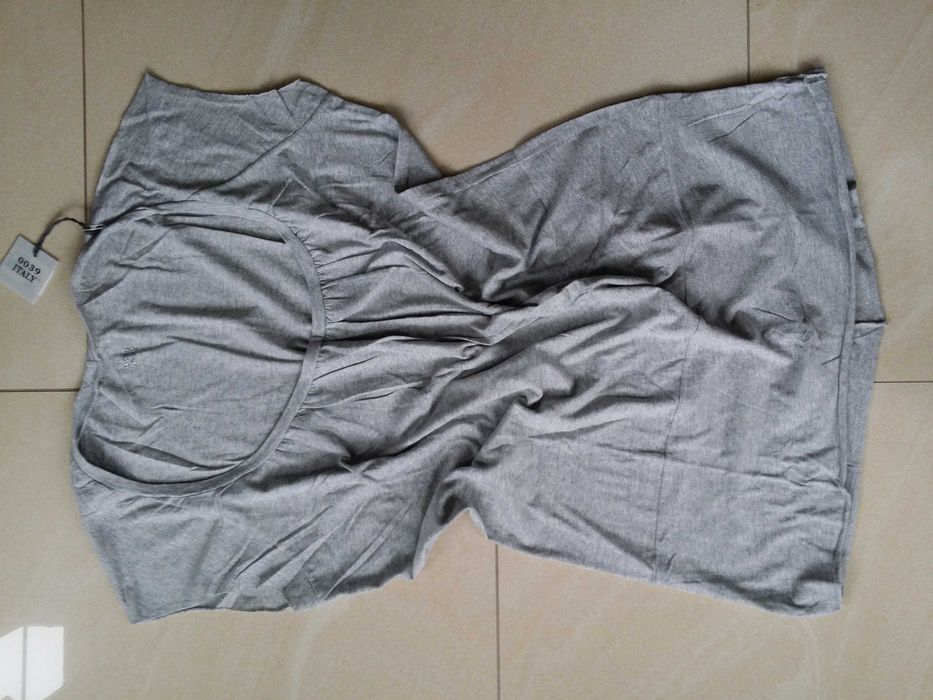 bluzka szara oversize top melanż xl koszulka basic bez rękaw dekolt łó