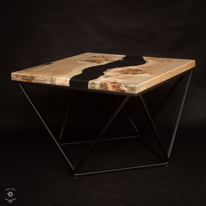 Stolik kawowy ława 60x60 diament loft epoxy czarna żywica