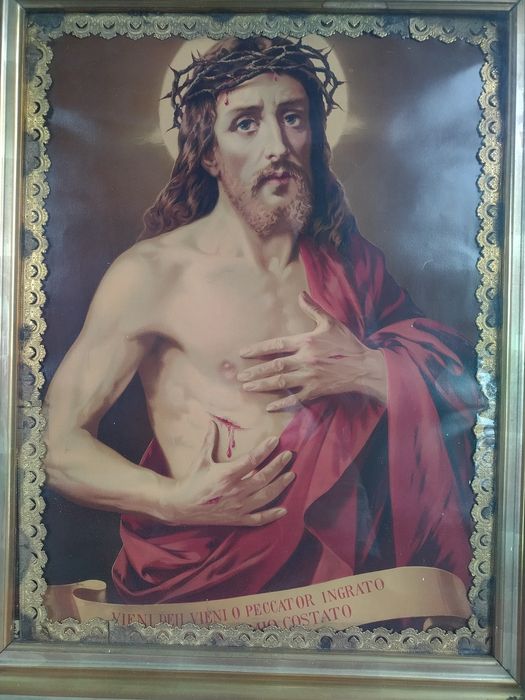 Chrystus Bolesny stary piekny przedwojenny obraz Oleodruk