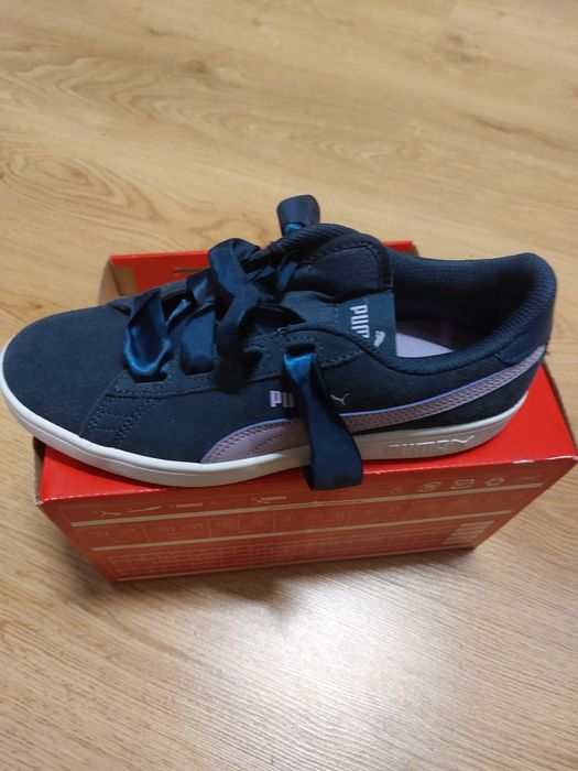 NOWE PUMA Smash v2 Ribbon 37,5 granatowe fioletowe dziewczęce