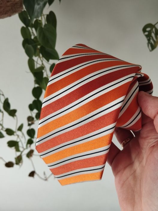 Krawat jedwabny 100% silk, w paski, pomarańczowy Gilberto