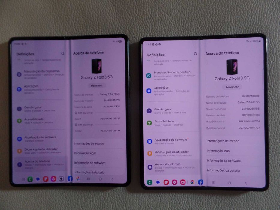 2x Samsung Galaxy Z Fold3 5G – 512GB + 256GB – Bom estado – VENDO O CONJUNTO
