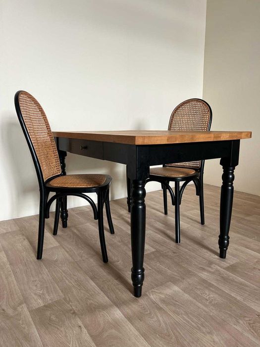 Stół drewniany czarny farmhouse rustykalny wiejski toczone szufladami