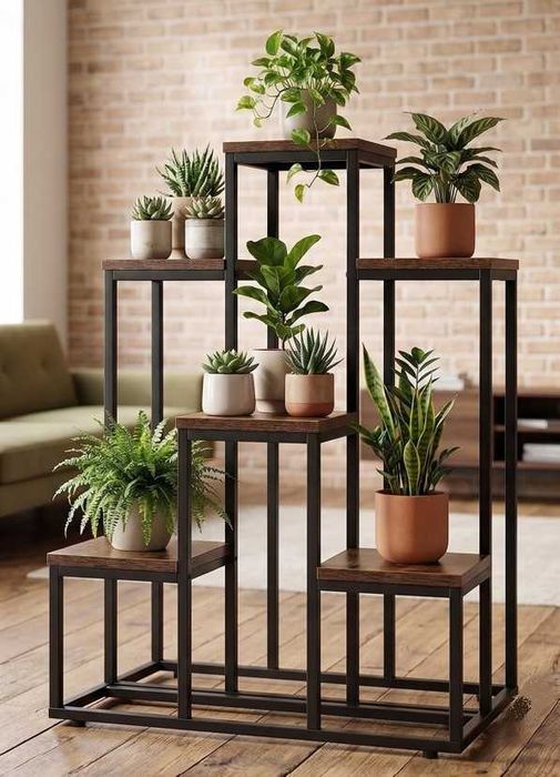 Kwietnik Stojak Metalowy na Kwiaty Dekoracje 6 Półek Loft Rustykalny 67cm