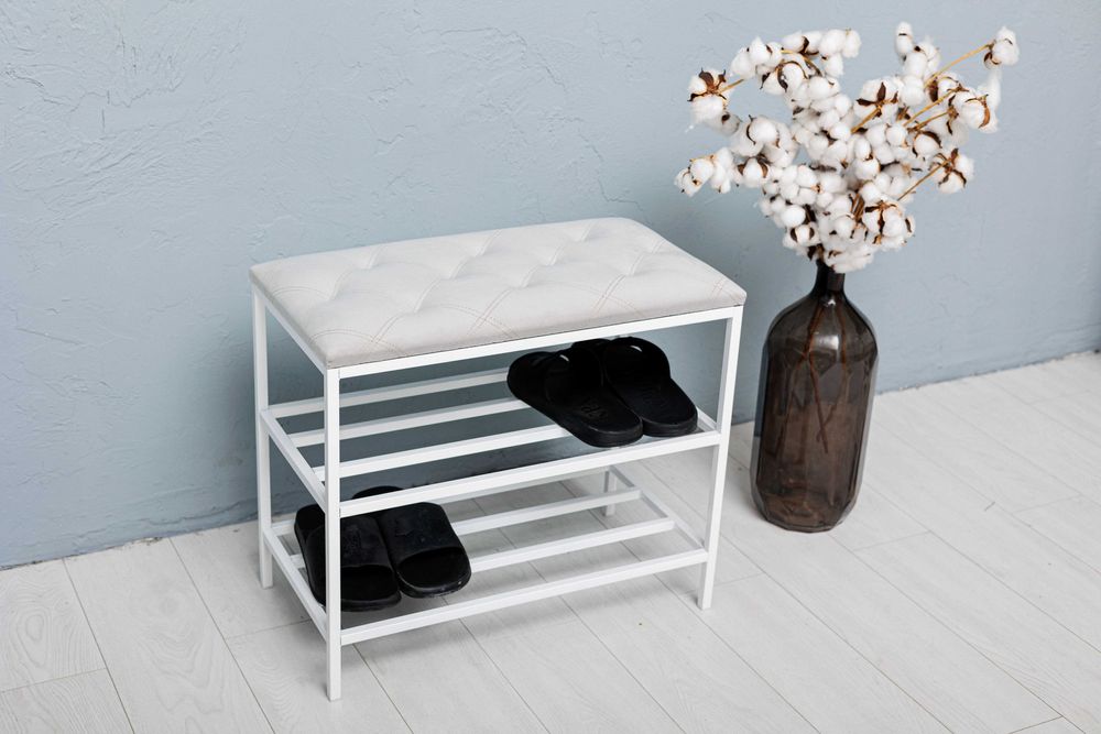 В наличии банкетка для обуви в прихожую, подставка для обуви с полками