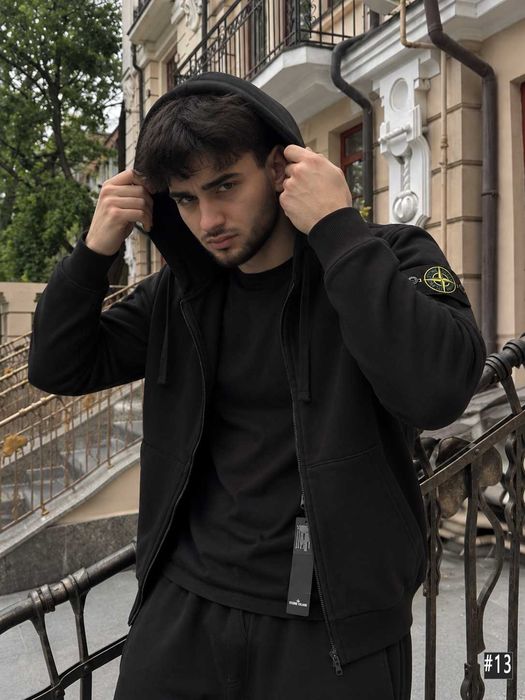 Новая Кофта Стон Айленд — Черная Зип Худи Stone Island — XS S M L XL