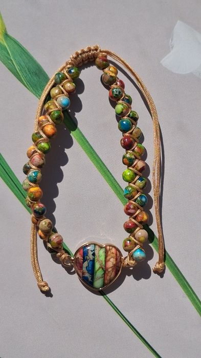 Bransoletka bobo serce Jaspis cesarski tęczowa hand made
