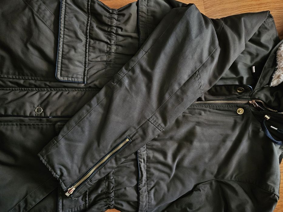 Khaki parka płaszczyk z misiem ZARA Trf
